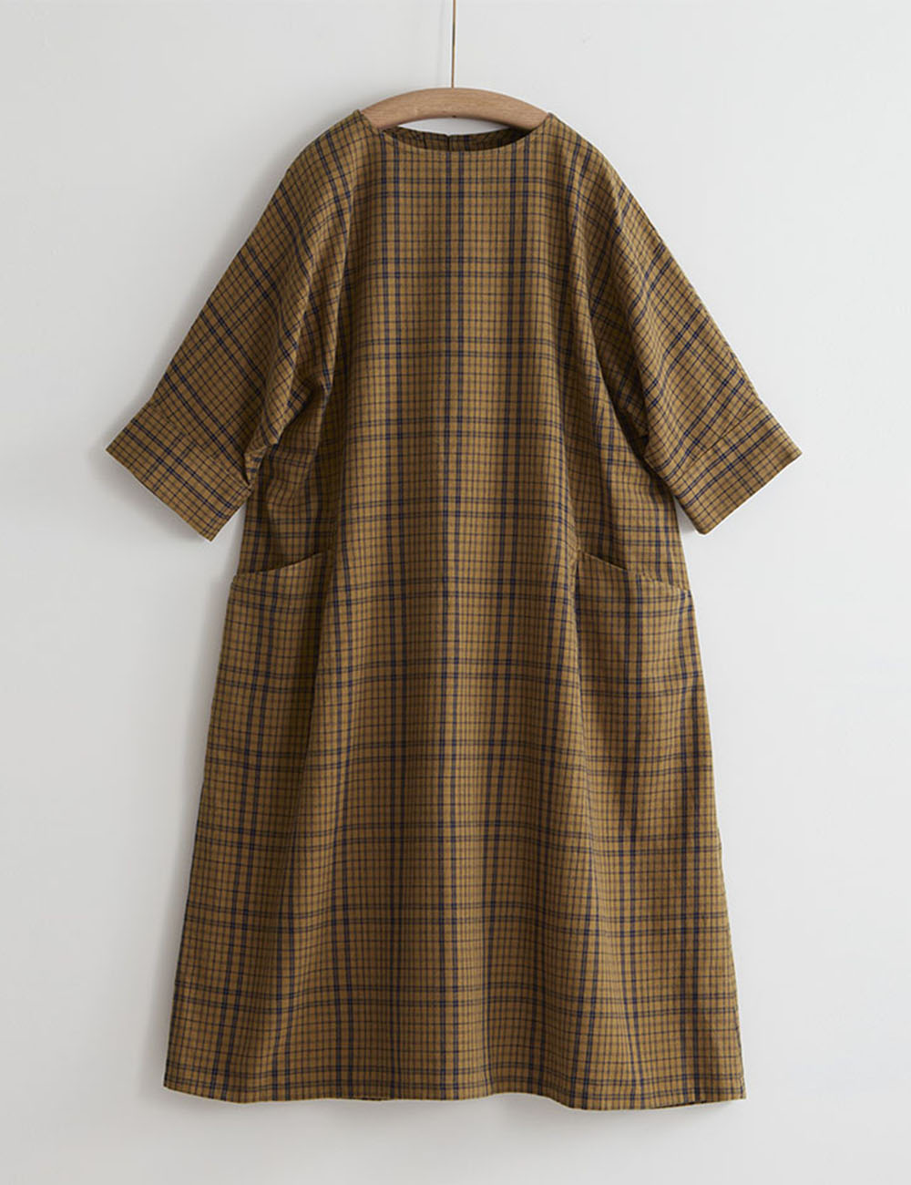 綿麻梨地織格子柄