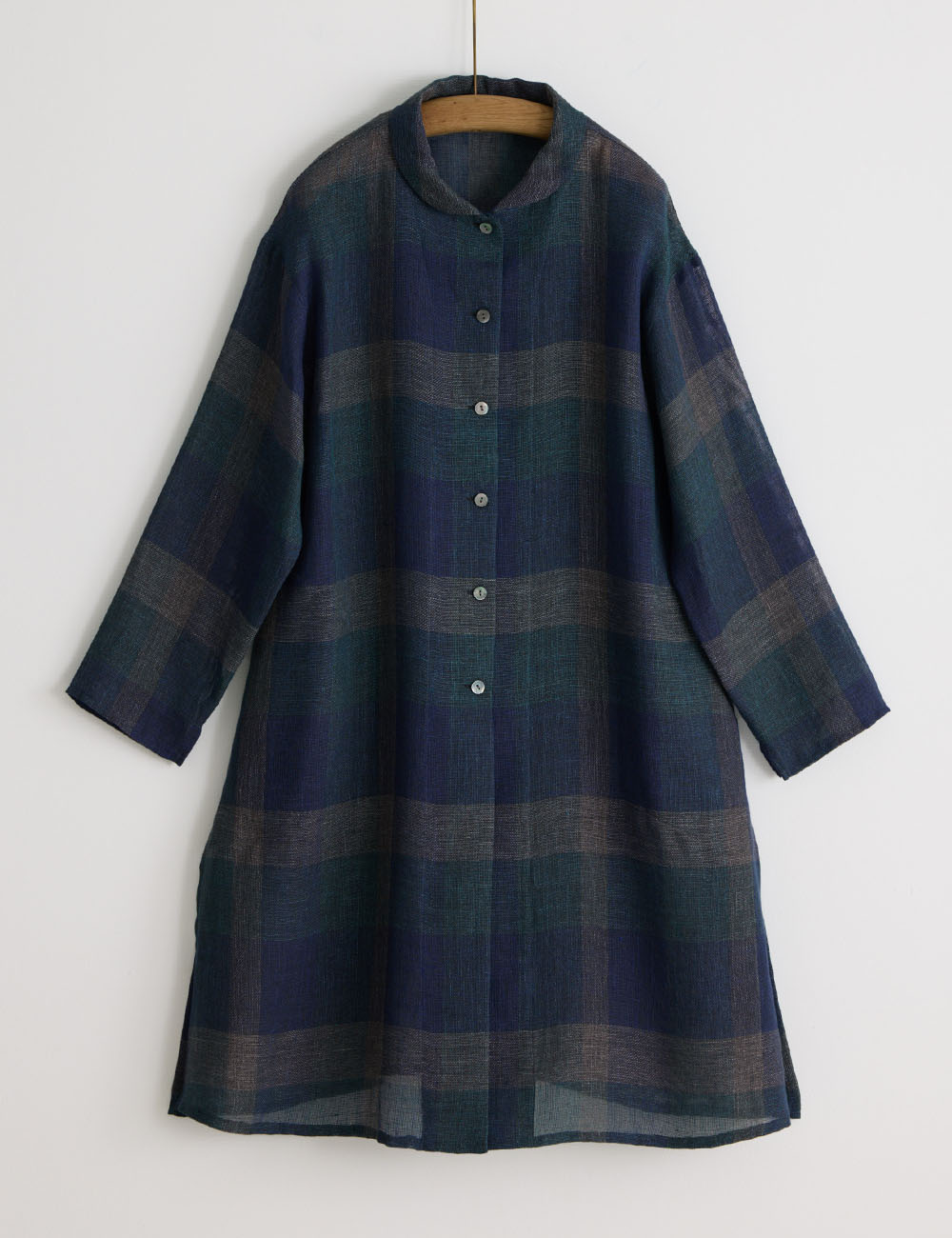 綿麻スペック染マス柄　ブラウス未容柳（びようやなぎ）