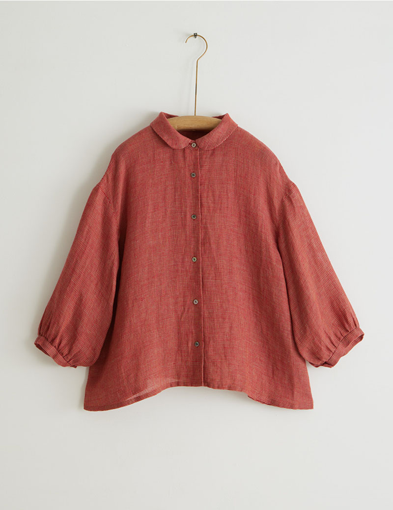 リネンパナマ織チェックブラウス母子草（ははこぐさ）