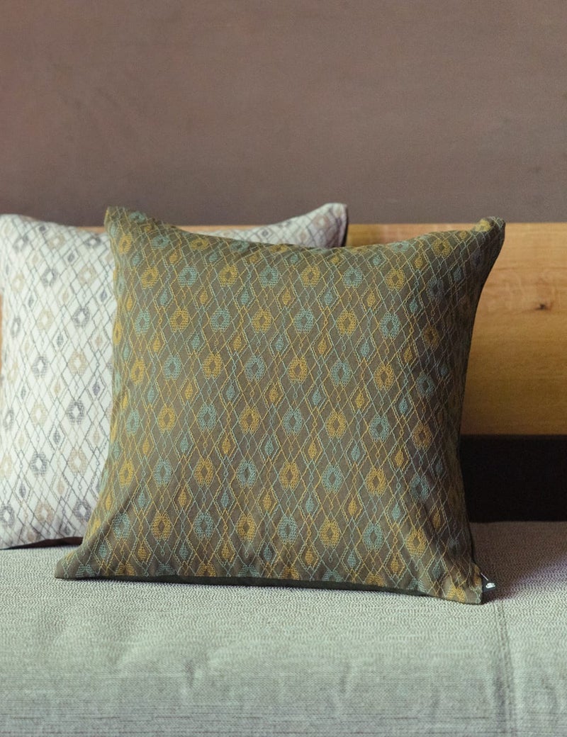 ダイヤ刺繍クッションカバー 綿麻
