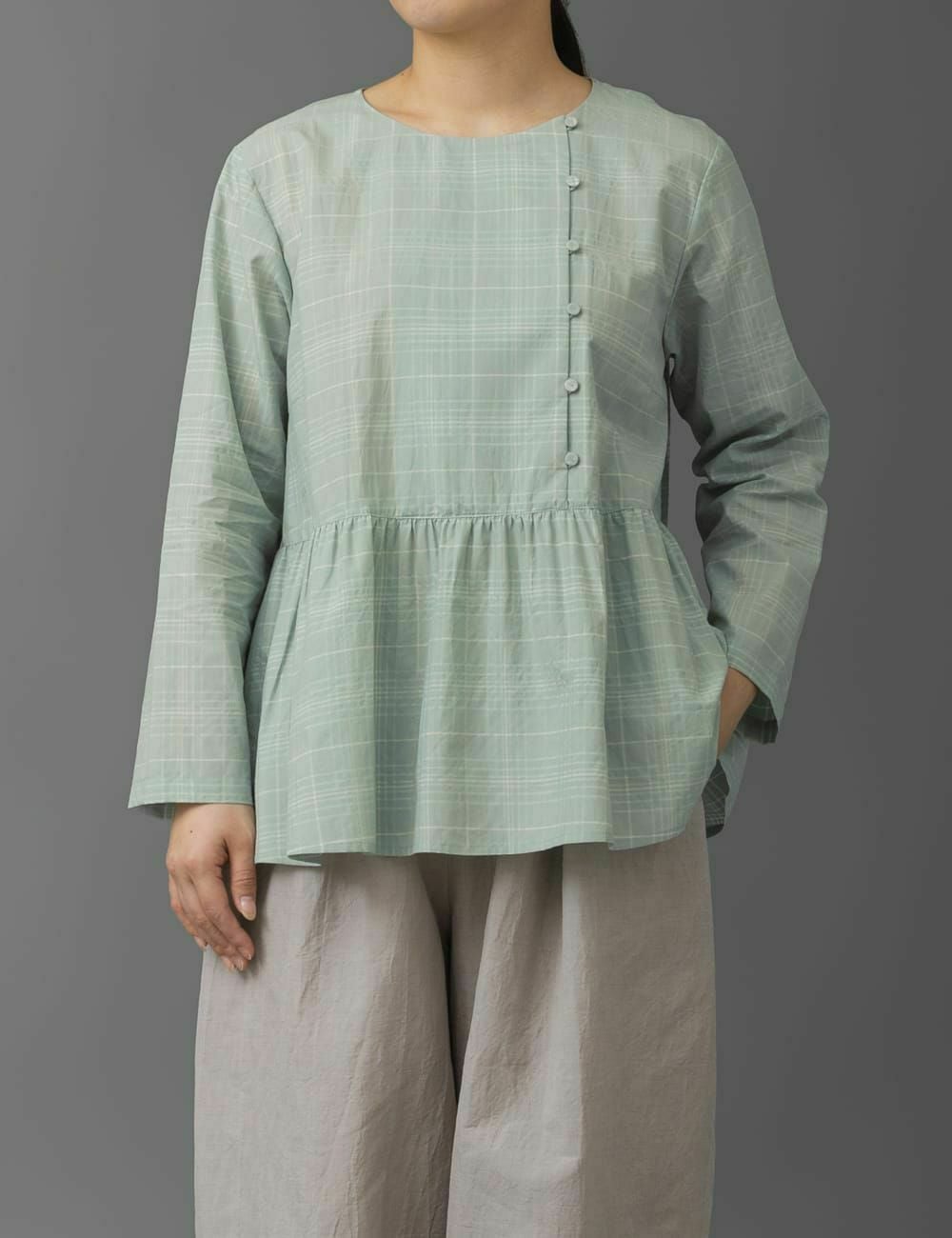 群言堂　チェックのブラウス 綿シルク透かしチェック ブラウス姫白根（ひめしろね） | 石見銀山 群