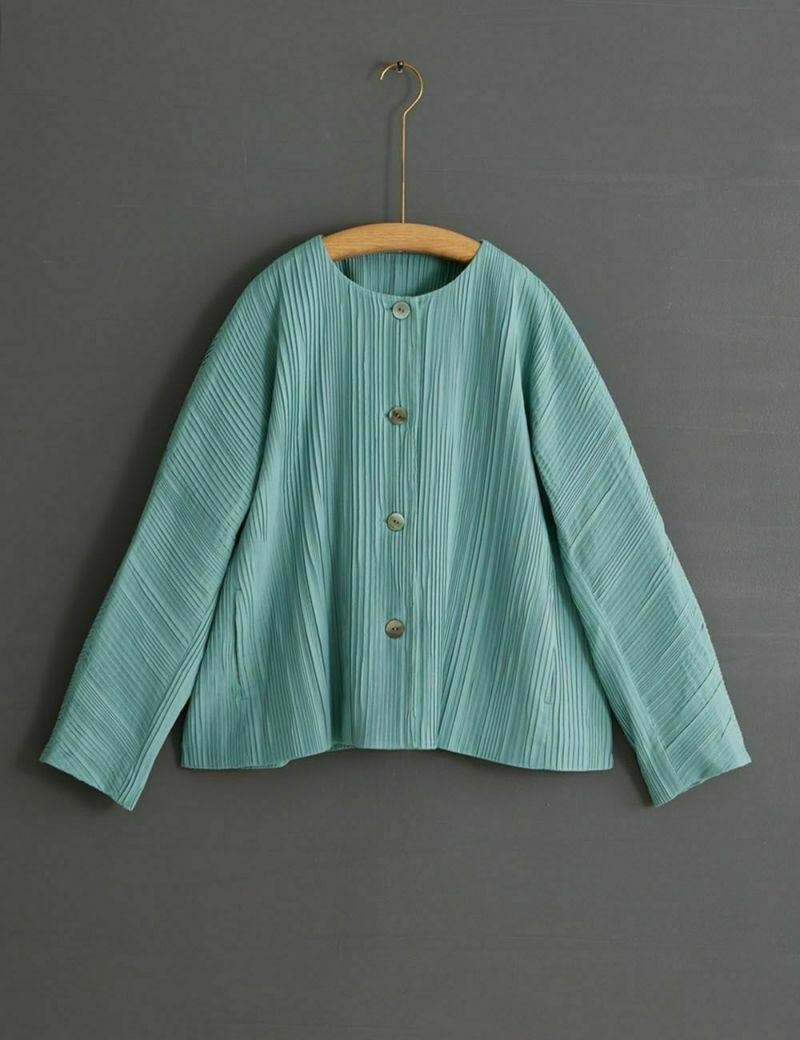 綿シルクストレッチプリーツ　ジャケット双葉葎（ふたばむぐら）