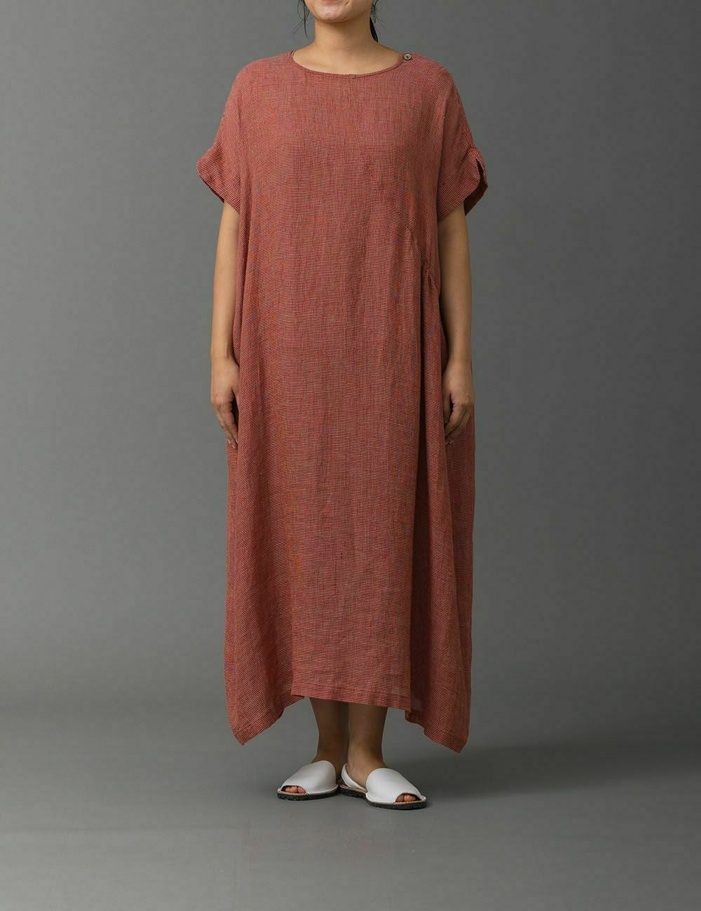 リネンパナマ織チェックワンピース夏水仙（なつずいせん） | 石見銀山