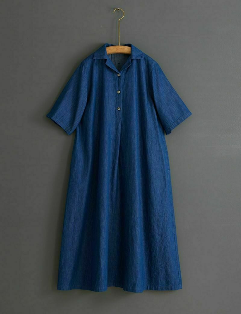 ムラ糸ライトデニムワンピース九輪草（くりんそう） | 石見銀山 群言堂