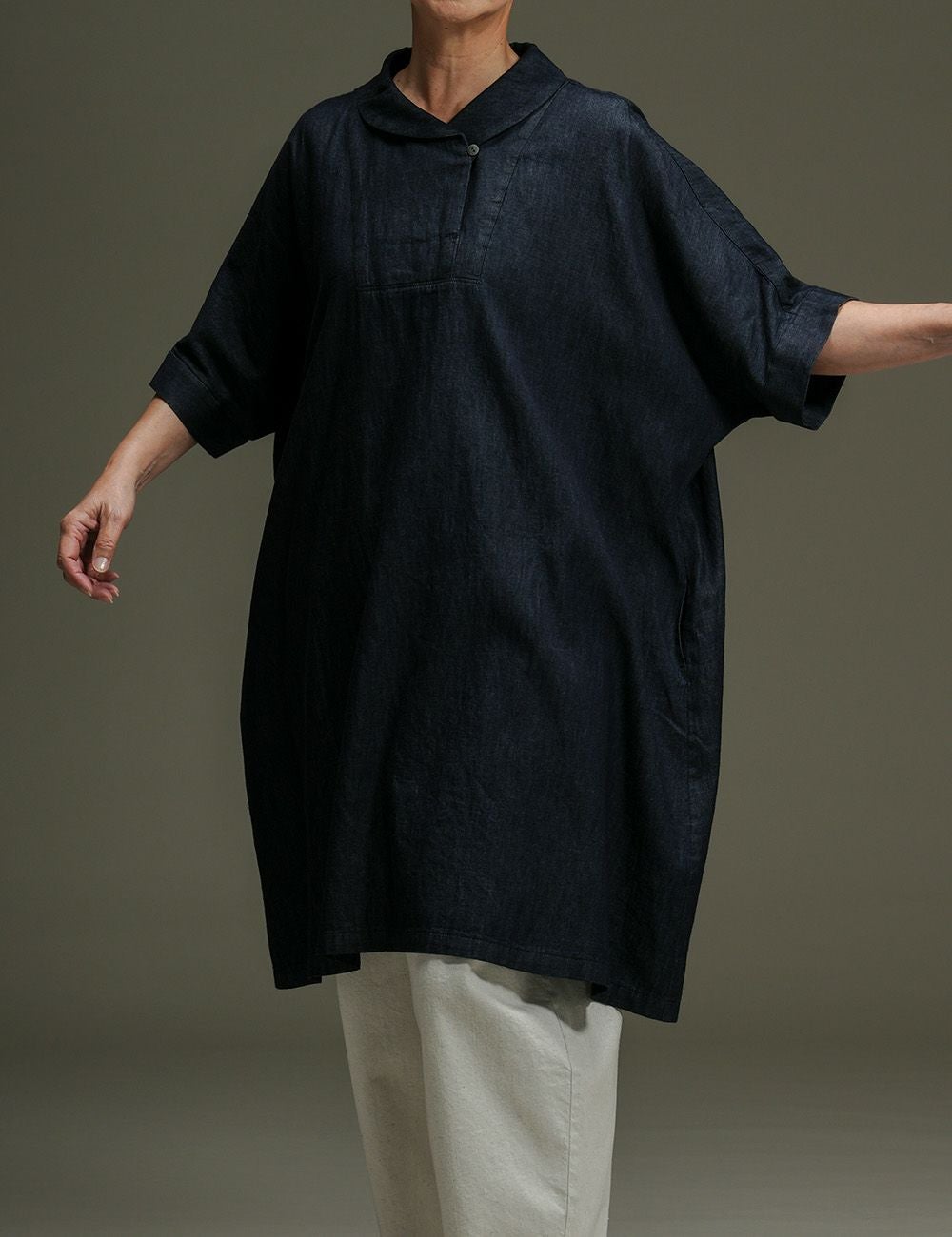 ムラ糸ライトデニムチュニック野葡萄（のぶどう）