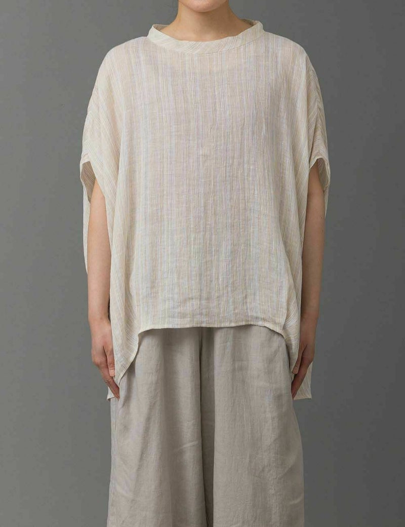 もみほぐし麻縞プルオーバー朝顔（あさがお）