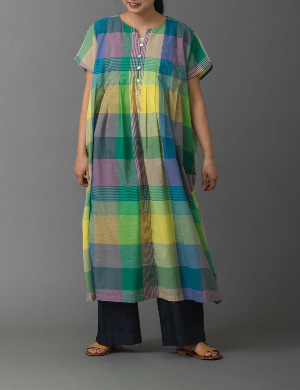 多彩チェックワンピース白山菊（しらやまぎく） | 石見銀山 群言堂