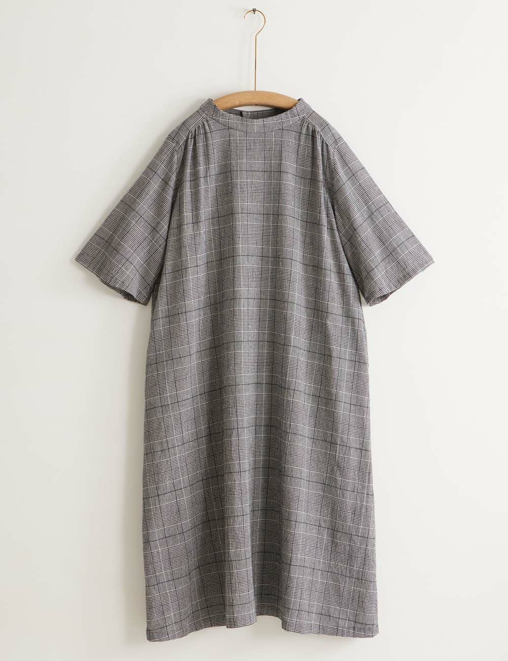 綿キャッチングワッシャーチェックワンピース猫の目草（ねこのめそう