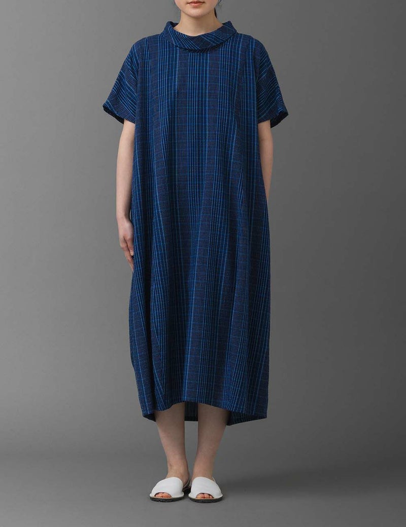 藍染しじら格子　ワンピース京鹿子（きょうかのこ）
