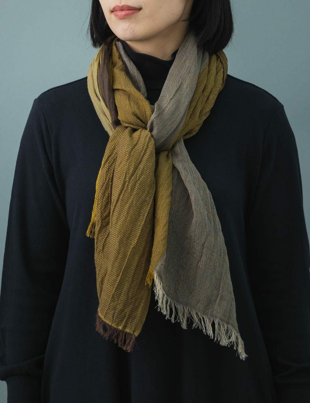 綿ウール大格子ストール