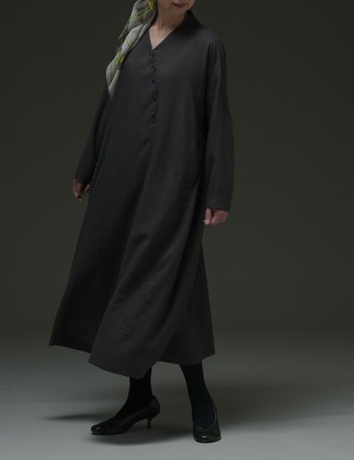 群言堂 登美 ワイドシルエット 切替 ブラウス 綿麻 紺黒グレー 服 | 石見