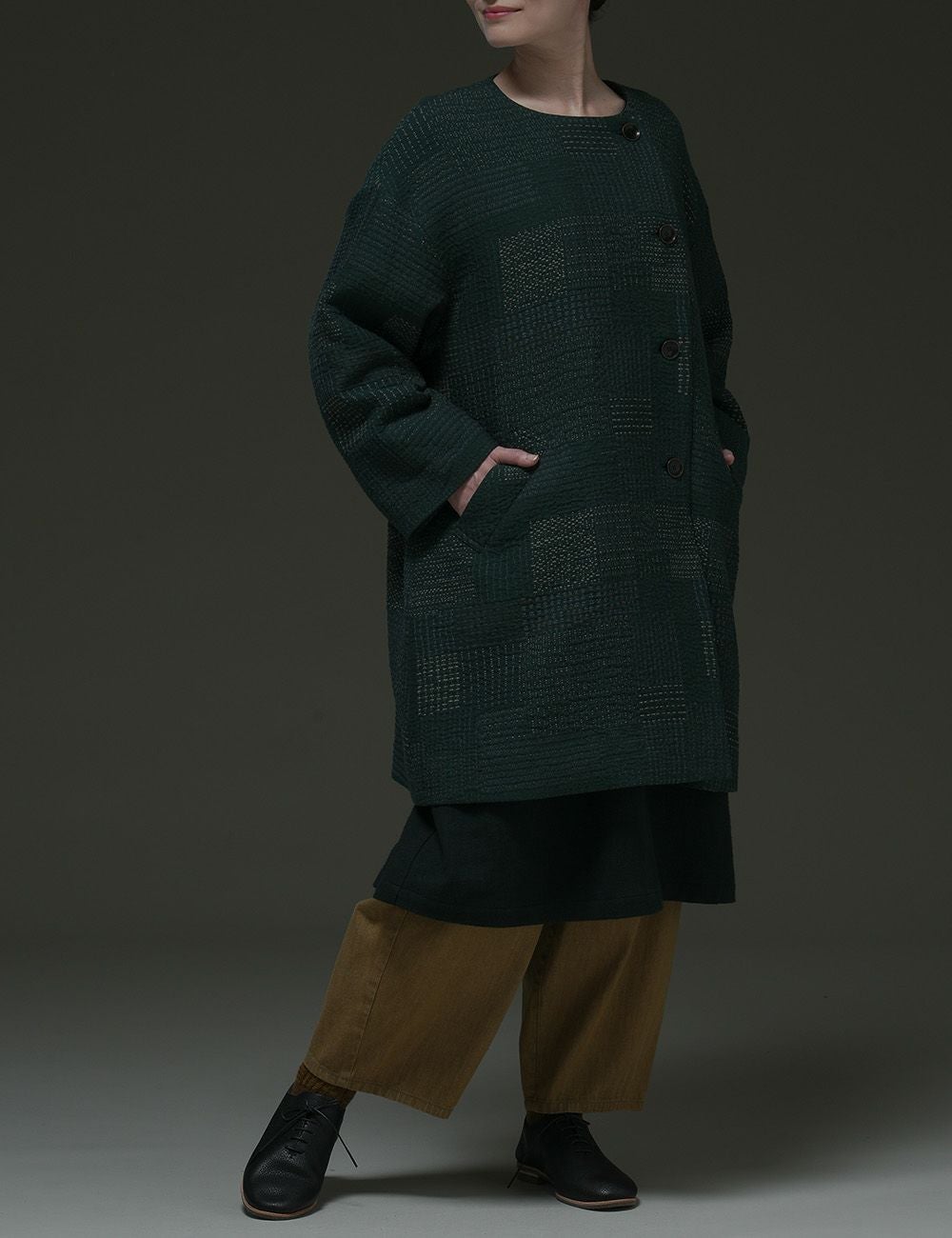 風呂敷包付き】刺子パッチワークジャガードコート吉祥草（きちじょう