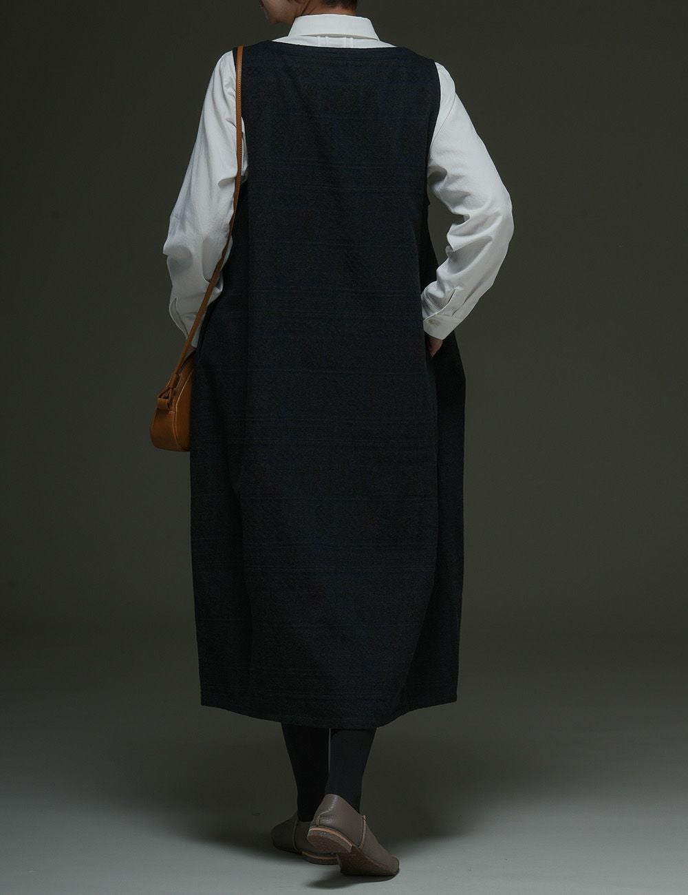 こぎん刺子デニムジャガードジャンパースカート鷺草（さぎそう