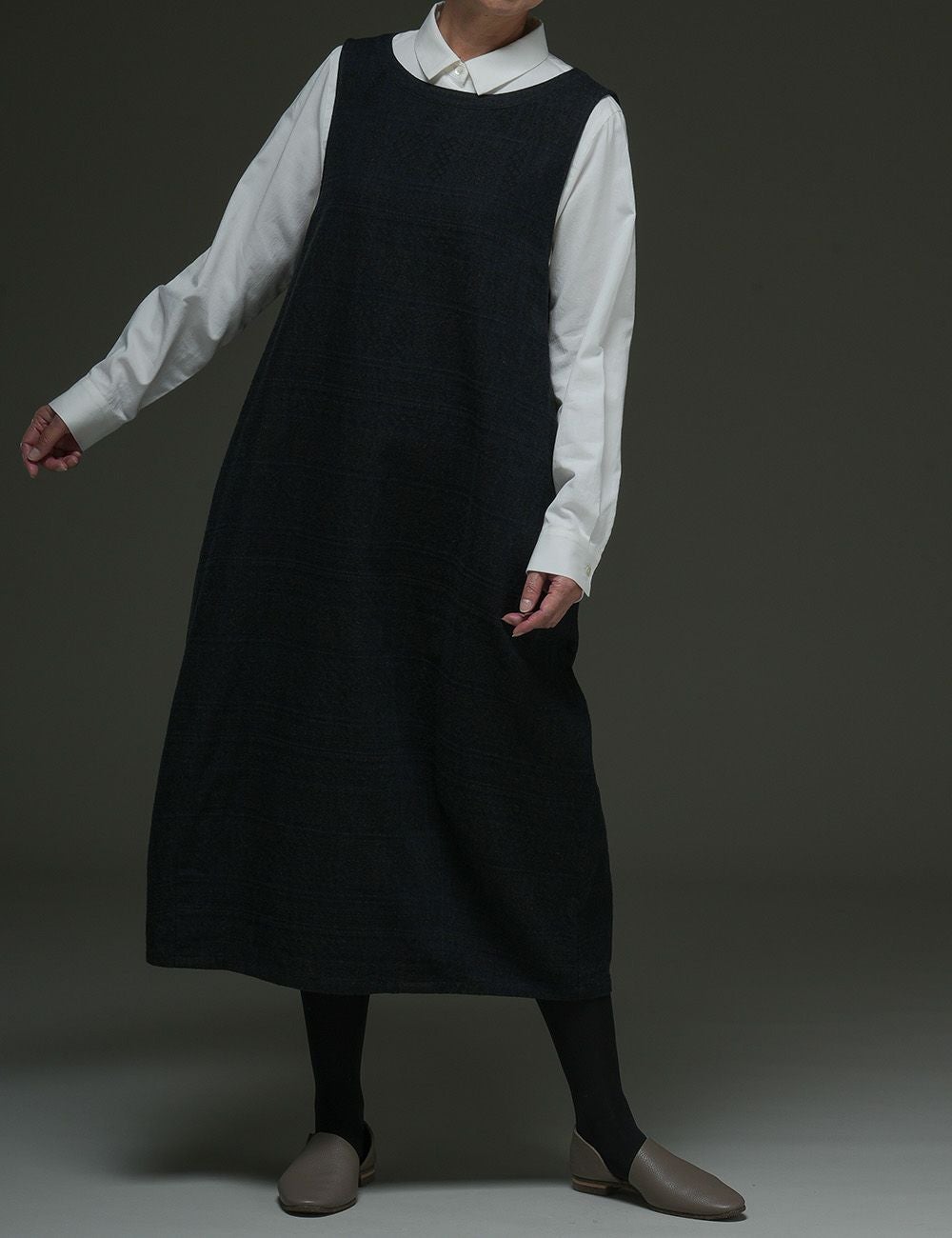 こぎん刺子デニムジャガードジャンパースカート鷺草（さぎそう