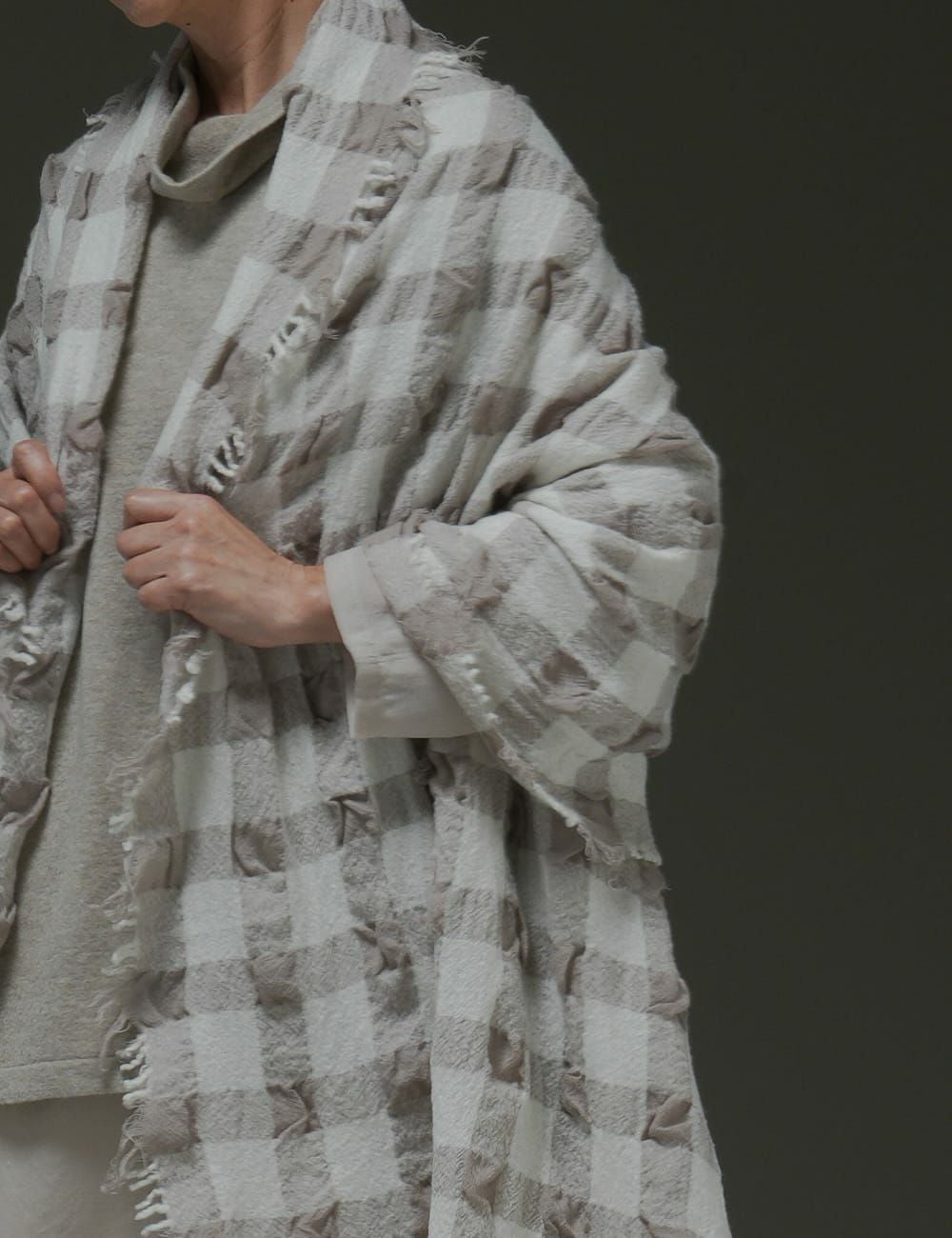 縮絨ストール小格子柄