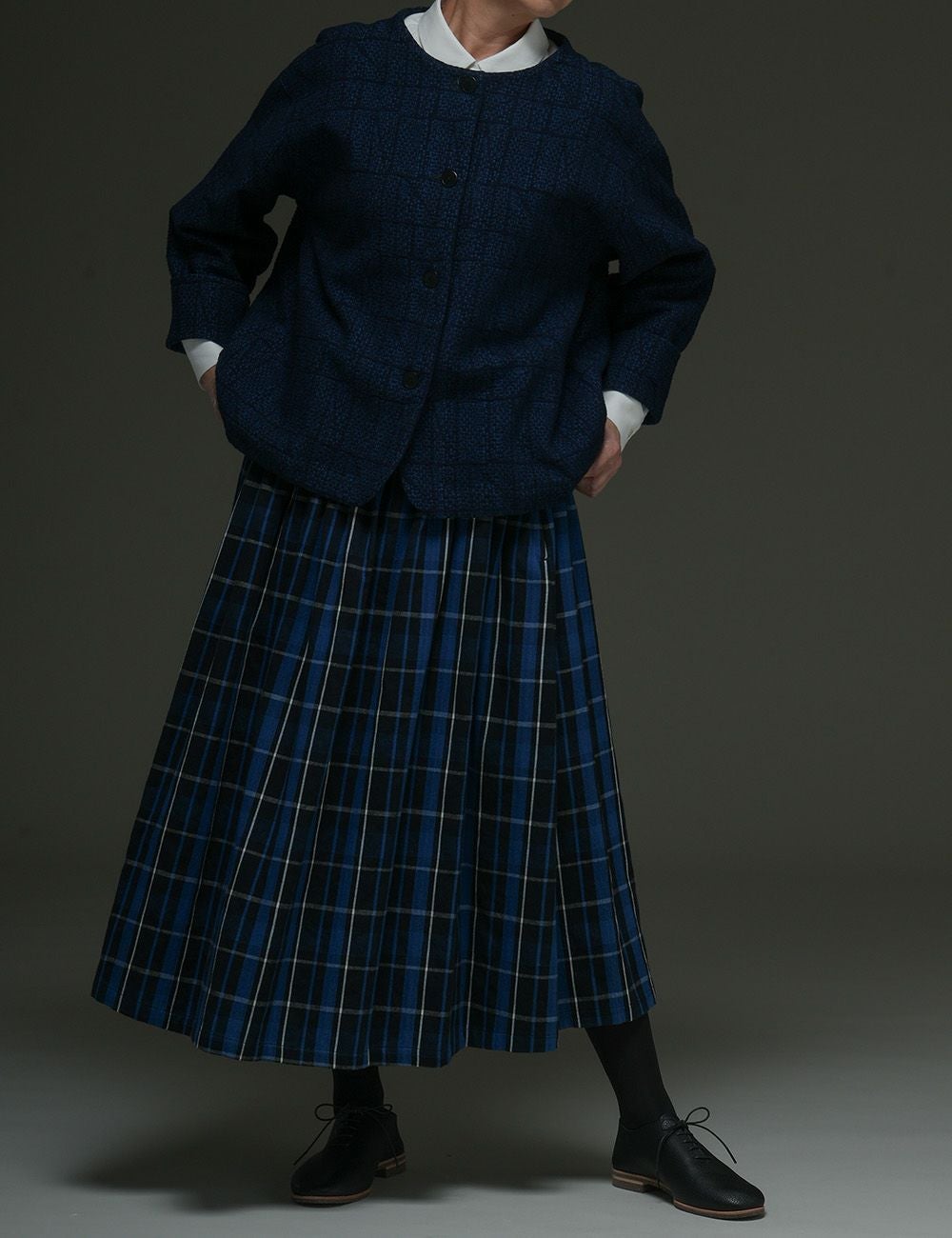 インディゴ刺子つぎはぎジャガードジャケット唐小豆（とうあずき