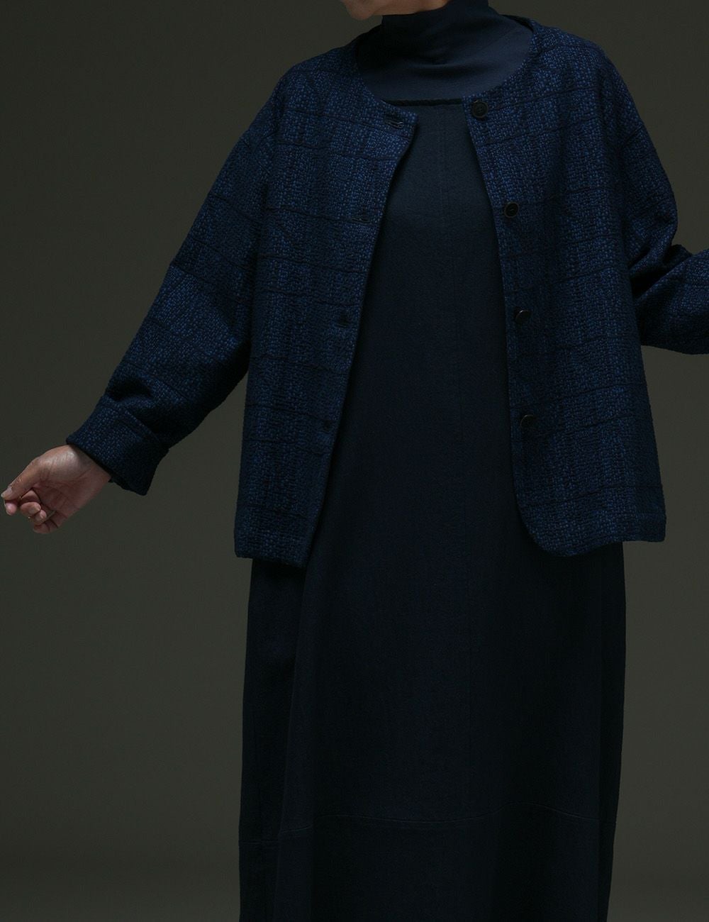 インディゴ刺子つぎはぎジャガードジャケット唐小豆（とうあずき