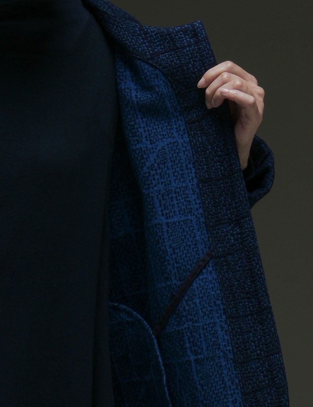 インディゴ刺子つぎはぎジャガードジャケット唐小豆（とうあずき