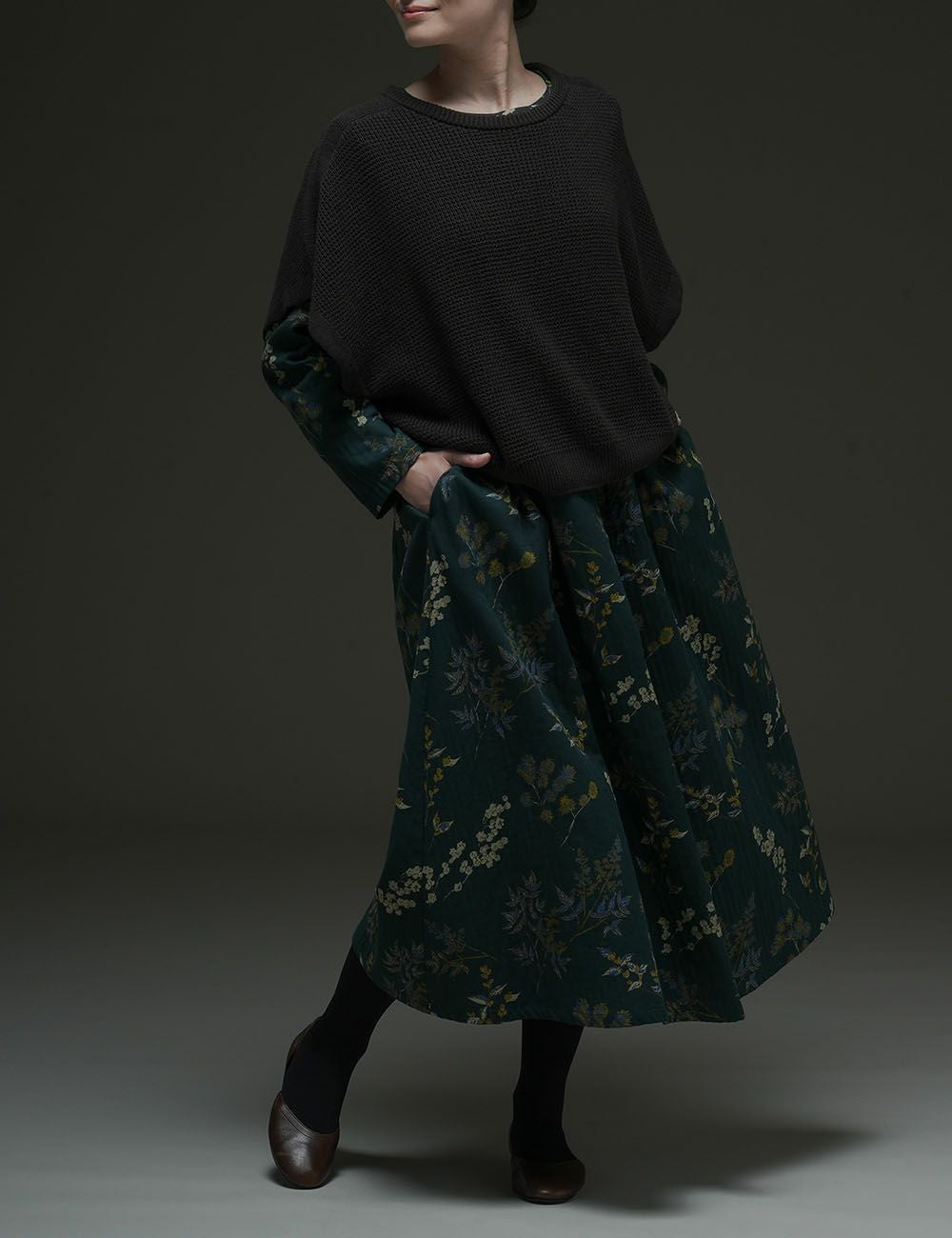 二重織草花プリントワンピース長嘴菫（ながはしすみれ） | 石見銀山 群