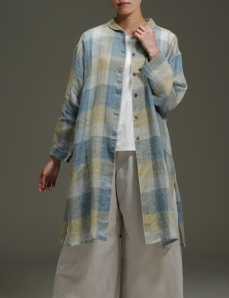 綿麻スペック染マス柄ブラウス未容柳（びようやなぎ）