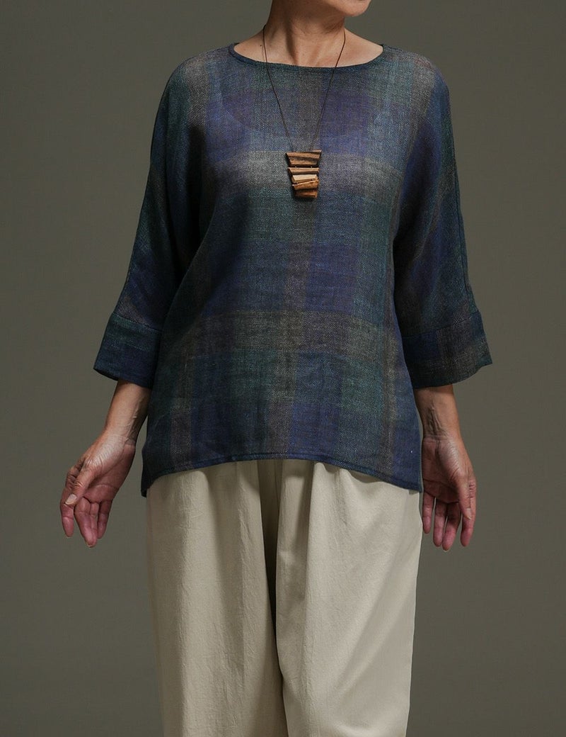 綿麻スペック染マス柄プルオーバー兎菊（うさぎぎく）