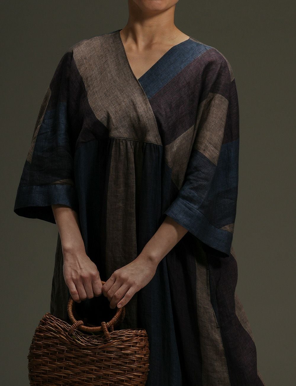 リネンルポワン染ストライプワンピース岩花火（いわはなび）