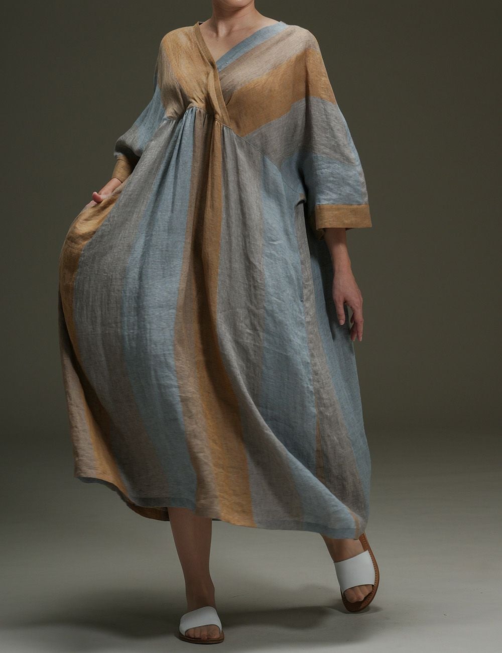 リネンルポワン染ストライプワンピース岩花火（いわはなび）