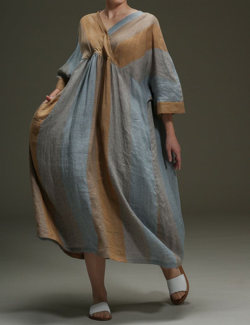 リネンルポワン染ストライプワンピース岩花火（いわはなび）