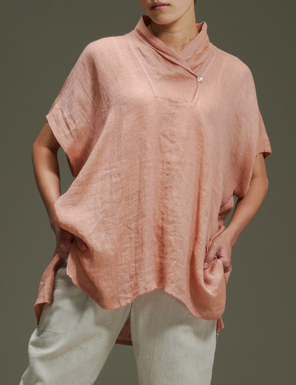 もみほぐし麻シャンブレーチュニック野原薊（のはらあざみ）