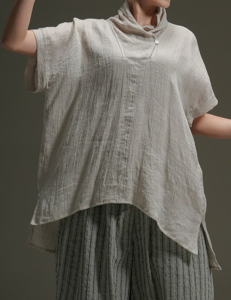 もみほぐし麻シャンブレーチュニック野原薊（のはらあざみ）