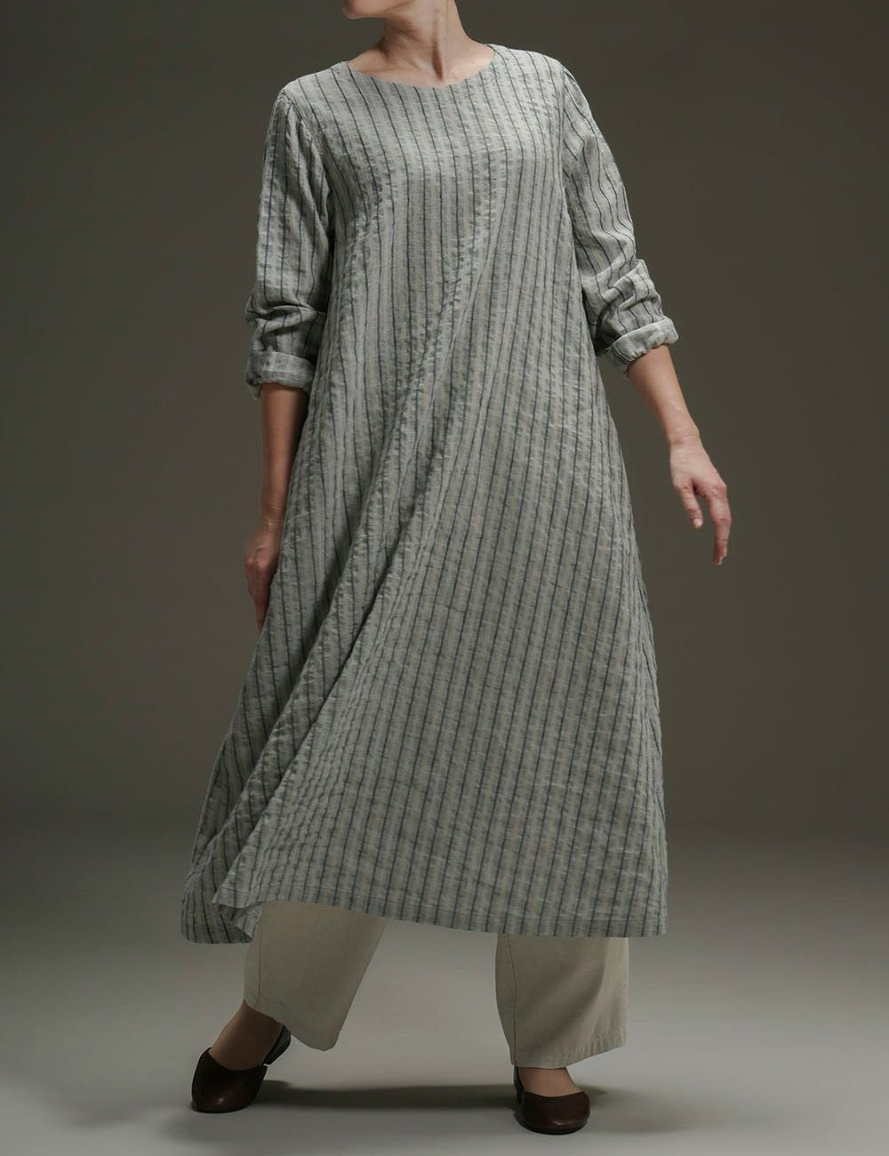 綿麻ドビーストライプワンピース丁子桜（ちょうじざくら）