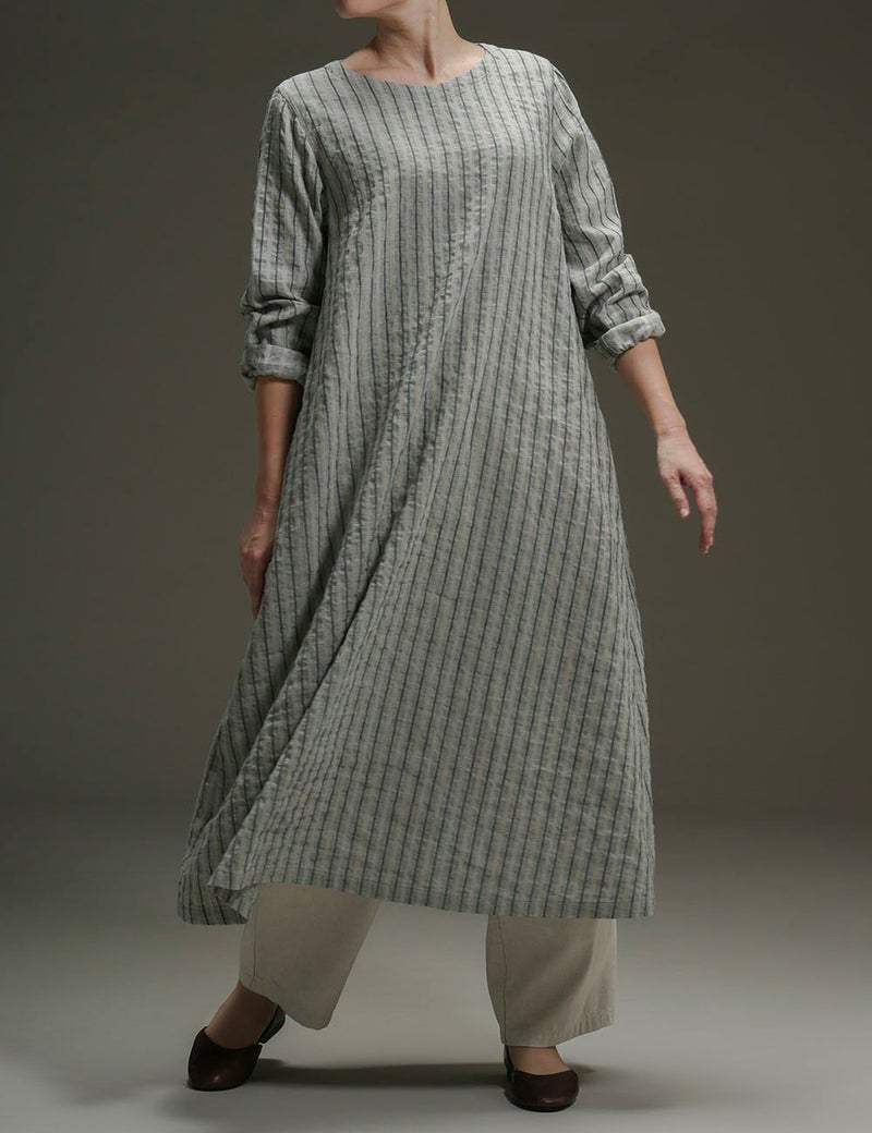 綿麻ドビーストライプワンピース丁子桜（ちょうじざくら）