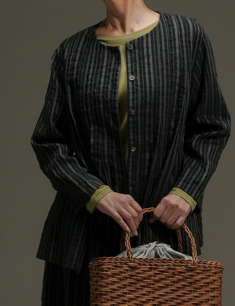 綿麻ドビーストライプブラウス八幡草（やわたそう）