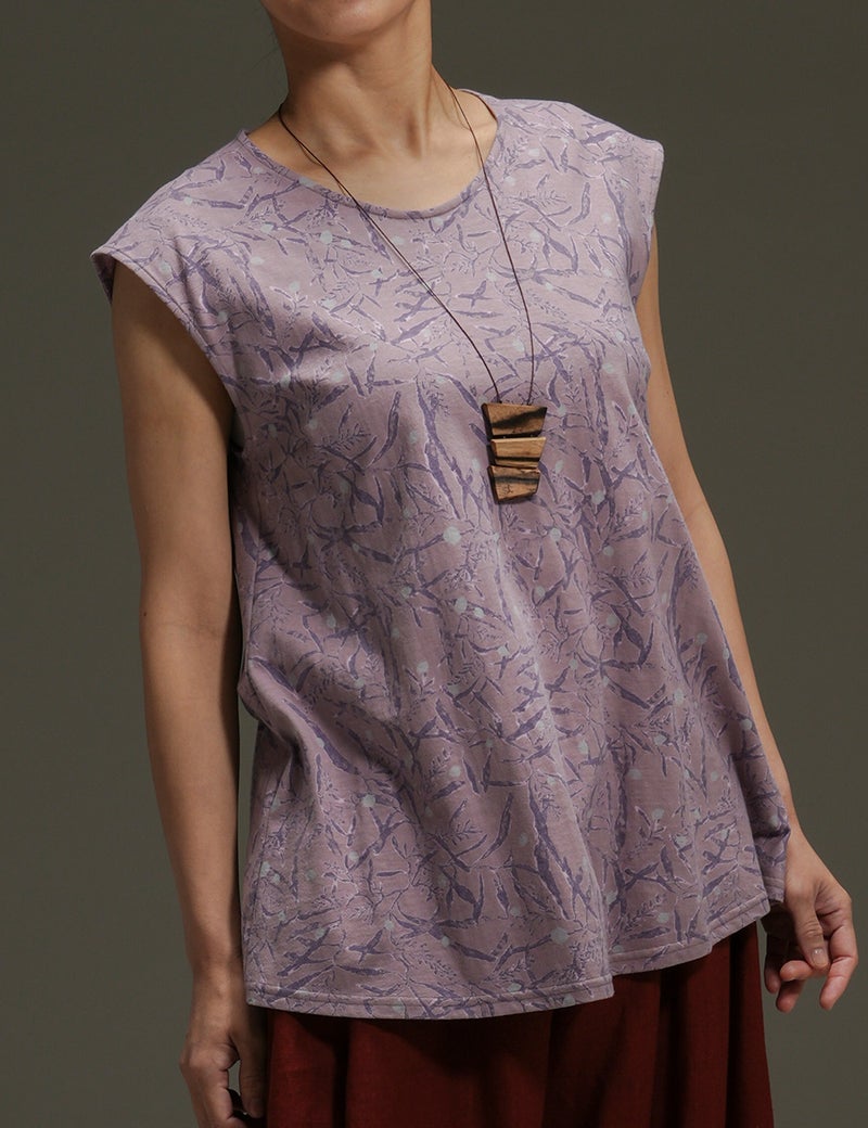 綿SZ天竺おおばもく柄プルオーバー餅躑躅（もちつつじ）