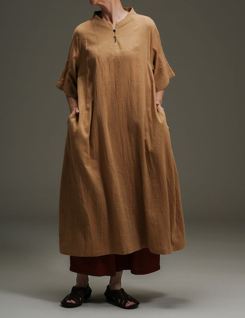 ワッシャーキャンバスワンピース白玉椿（しらたまつばき）