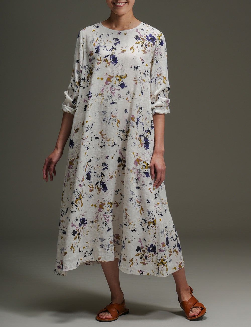 リネン花便りプリントワンピース穂長草（ほながそう）