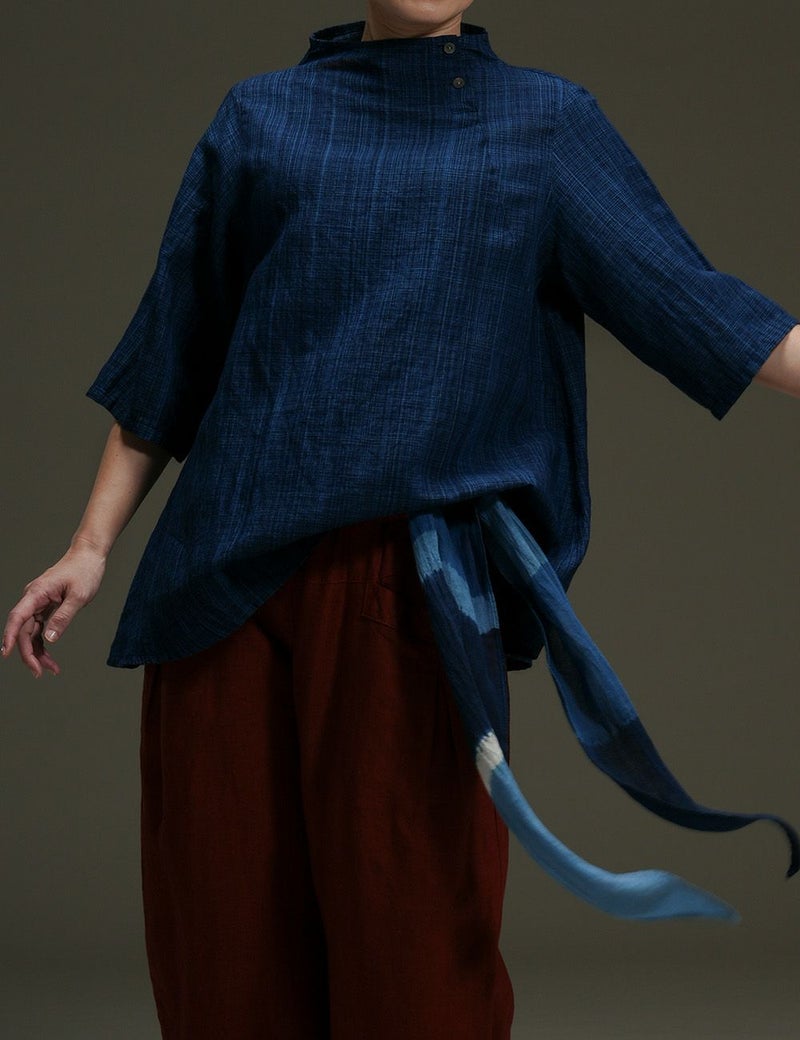 藍染綿麻雨絣プルオーバー酸葉（すいば）