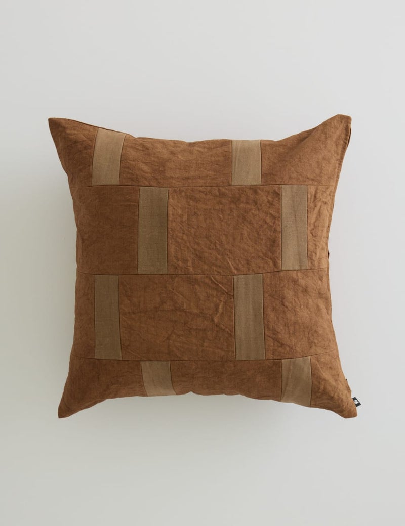 リネン和紙柿渋染め柿渋接ぎクッションカバー